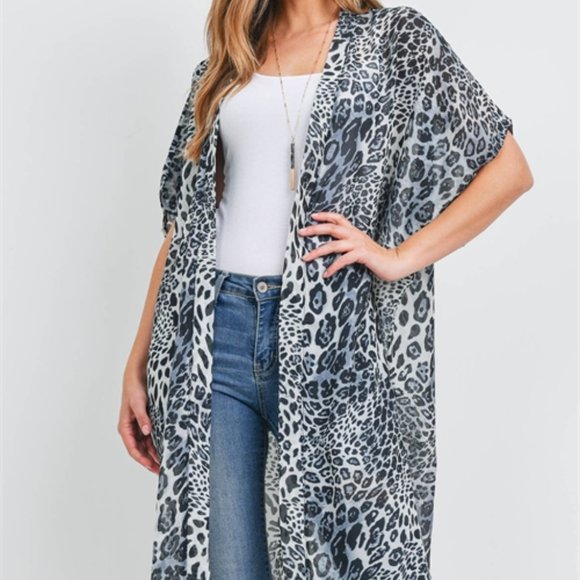 WOW Animal Print Soft Kimono Wrap Swim Coverup Robe Cardigan Sleeves OSF… - Picture 4 of 7